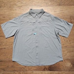 Habit Men's Button Down Vented Short Sleeve Gray Fishing Shirt Zip Pockets XL/XG